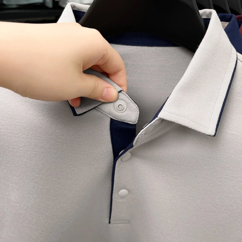 Men's Long Sleeve T-Shirt in Spring and Autumn, Solid Color Polo Shirt with Collar, Business Casual Slim Fit Base Layer.M-4XL