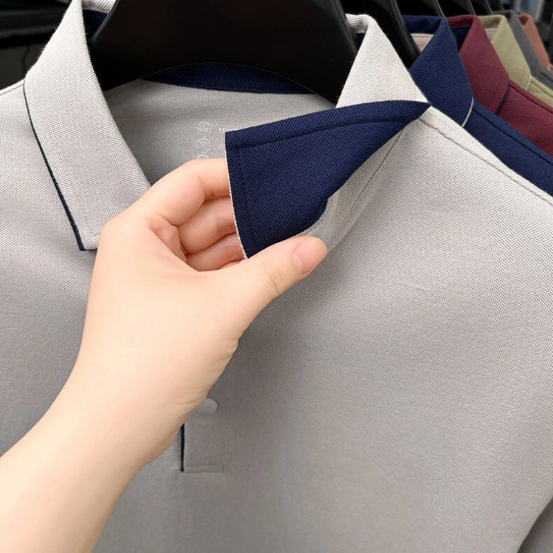 Men's Long Sleeve T-Shirt in Spring and Autumn, Solid Color Polo Shirt with Collar, Business Casual Slim Fit Base Layer.M-4XL