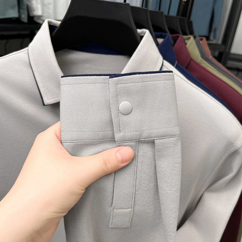 Men's Long Sleeve T-Shirt in Spring and Autumn, Solid Color Polo Shirt with Collar, Business Casual Slim Fit Base Layer.M-4XL